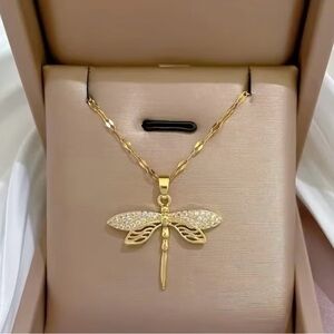 Dragonfly Pendant Necklace Adorned with Synthetic Zirconia
 -NIP
